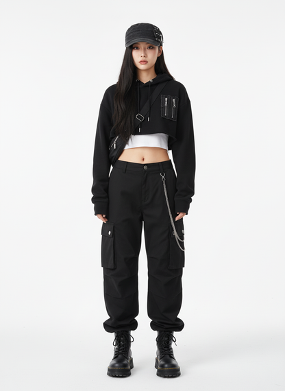 Washed Rivet Zipper Flat Top Cap