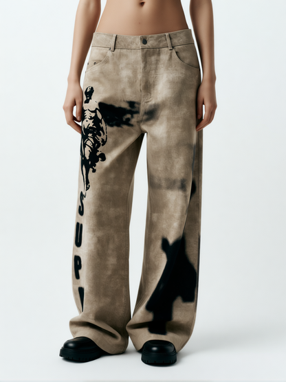 Original Large Cross Angel Print Distressed Jeans