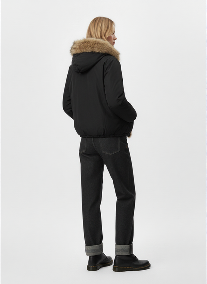 Retro Pleated Fur Hooded Padded Jacket