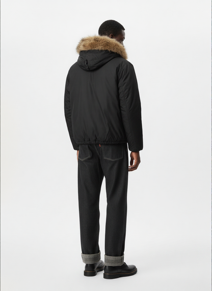 Retro Pleated Fur Hooded Padded Jacket