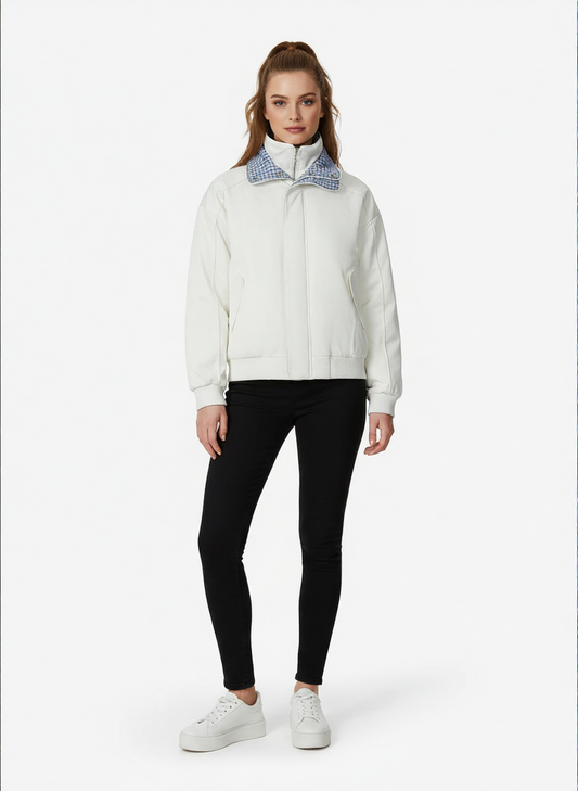 Retro Layered Look Plaid Collar Padded Jacket