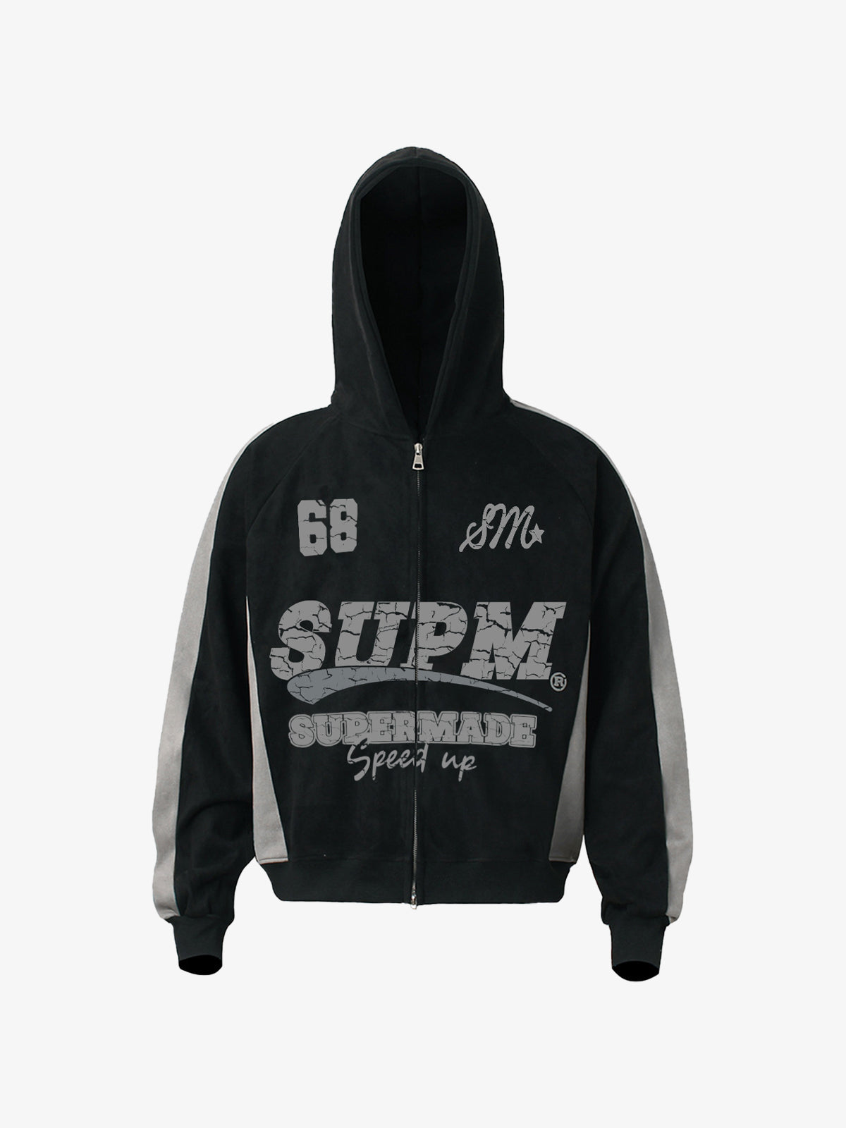 Suede Foam Letter Patchwork Zipper Shorts Jacket