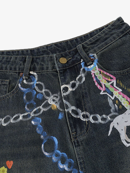 Street Painting Graffiti Denim Jorts