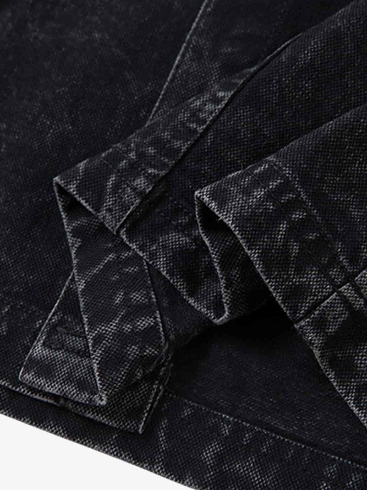 Rivet Deconstructed Split Stitching Denim Short-sleeved Shirt