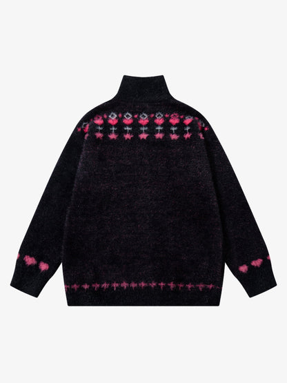 Cozy Pink Patterned Sweater for Women - Perfect for Casual and Festive Occasions