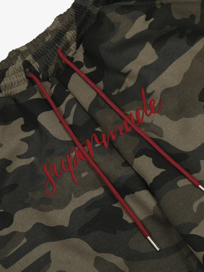 Camouflage Wide-Leg Pants with Red Stripes and Embroidery for Casual Wear