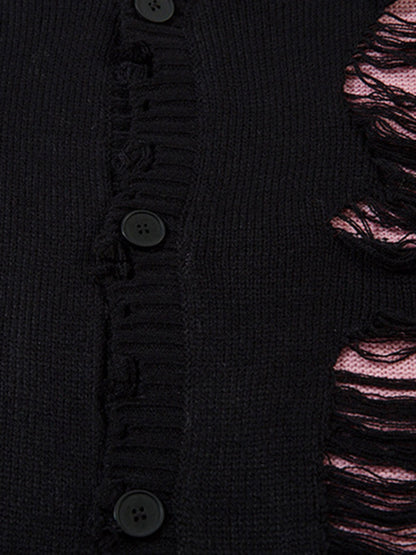 Irregular Neck Hole Hollow Knit Raw Edge Sweater