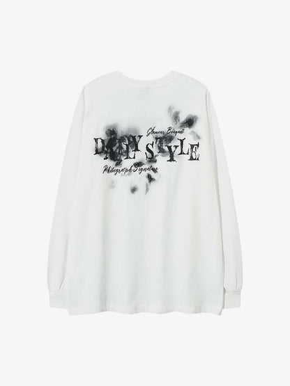 Butterfly Letters Printed Round Neck Long Sleeve T-shirt