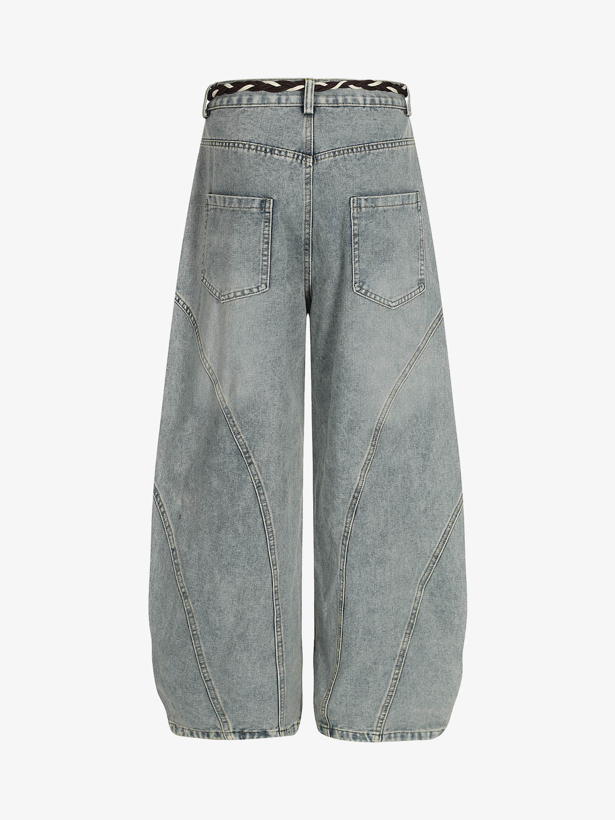 Wide-Leg Denim Trousers with Unique Braided Belt Detail