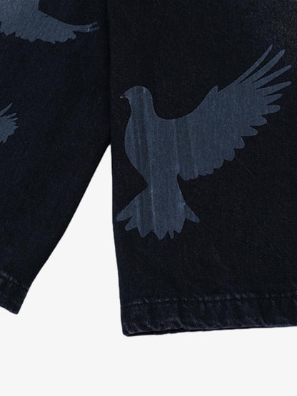 Stylish Denim Shorts with Flying Bird Prints for Summer Outfits