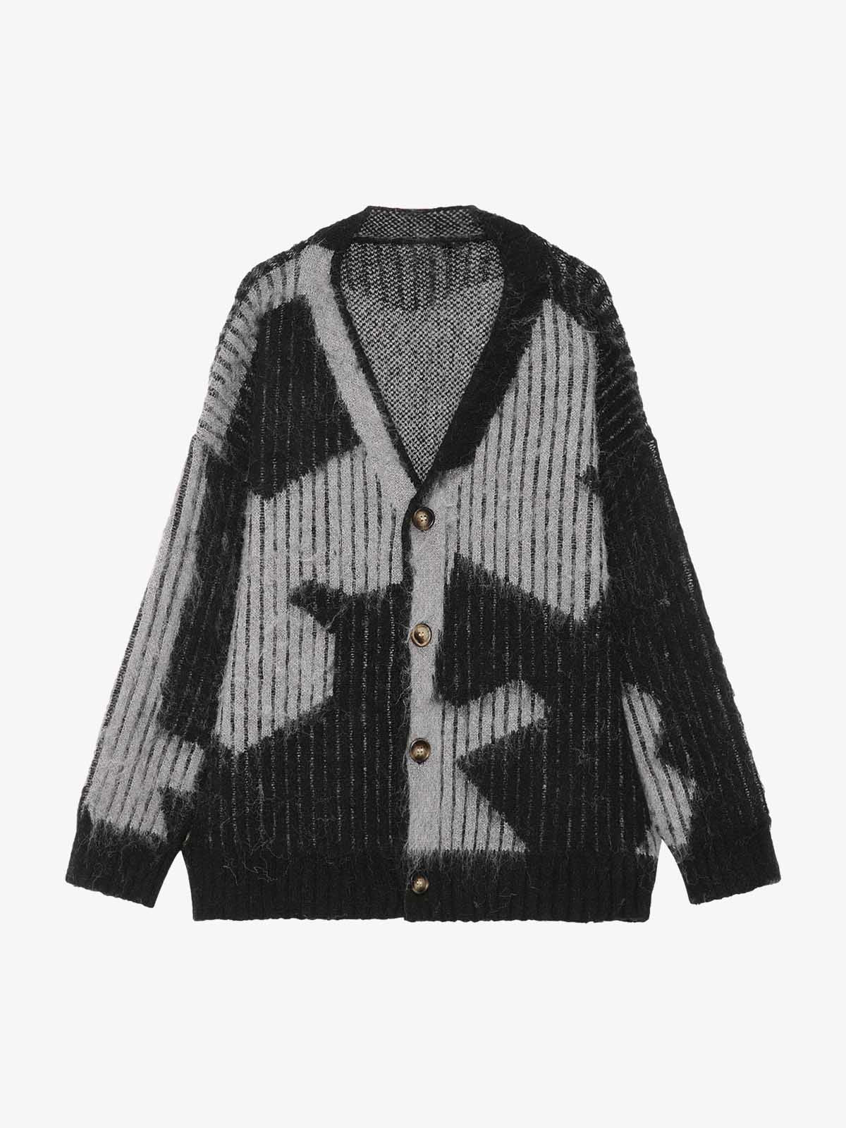 Knitted Fleece Cardigan Irregular Pattern Sweater