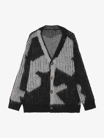 Knitted Fleece Cardigan Irregular Pattern Sweater