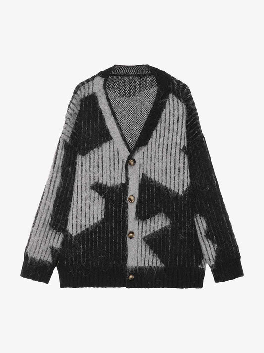 Knitted Fleece Cardigan Irregular Pattern Sweater