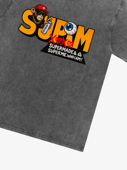 Supermade Trendy Hip-Hop Monkey Graffiti Font T-Shirt