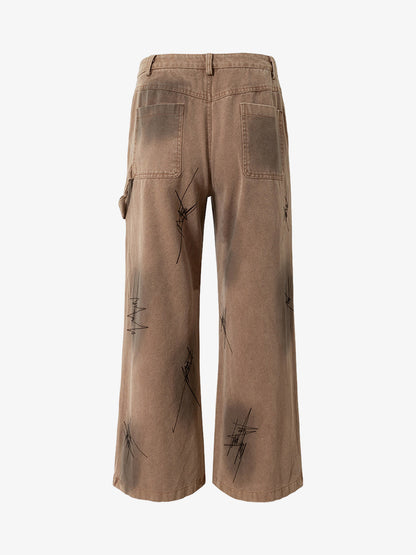 Thesupermade Scratched Patchwork Distressed Embroidered Work Jeans