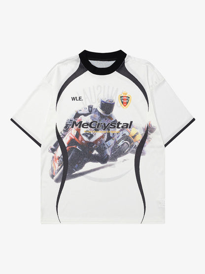 Motorcycle Racing Character Print Short-Sleeved T-shirt