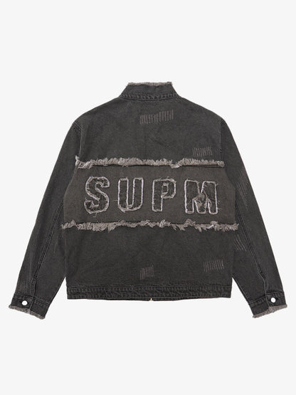 Thesupermade Appliqué Deconstructed Patchwork Distressed Raw-edge Denim Jacket