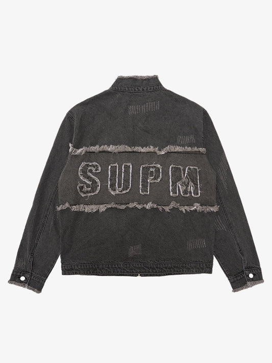 Thesupermade Appliqué Deconstructed Patchwork Distressed Raw-edge Denim Jacket