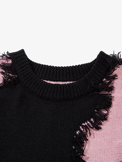 Niche Raw Edge Fringed Knit Sweater