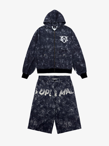 Original Oversized Denim Hoodie And Shorts Set