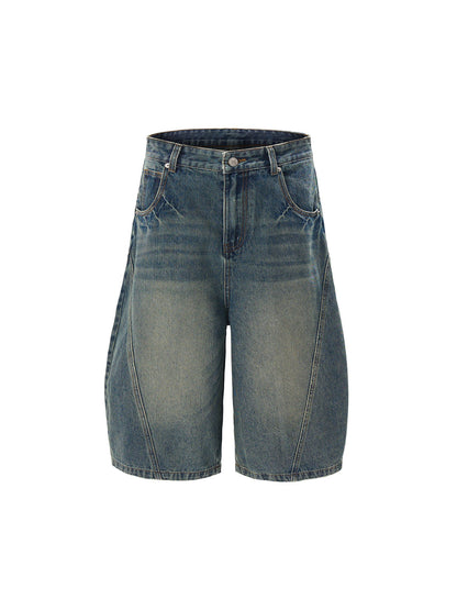 Washed Distressed Barrel Denim Jorts
