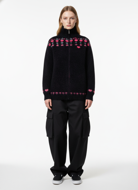 Street Graffiti Heart Pattern Knitted Cardigan Sweater