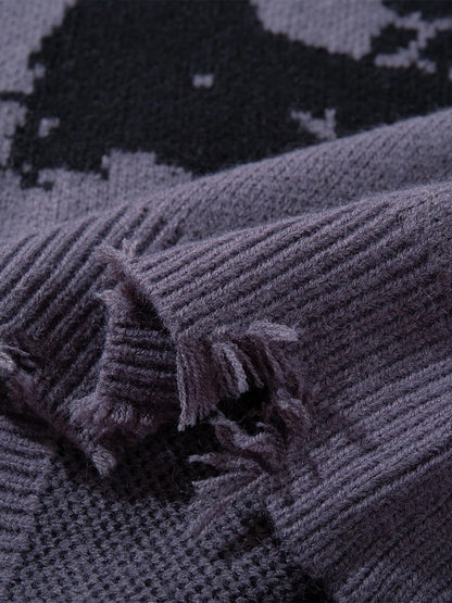 Skull Pattern Knit Sweater - Trendy and Cozy for Casual Wear