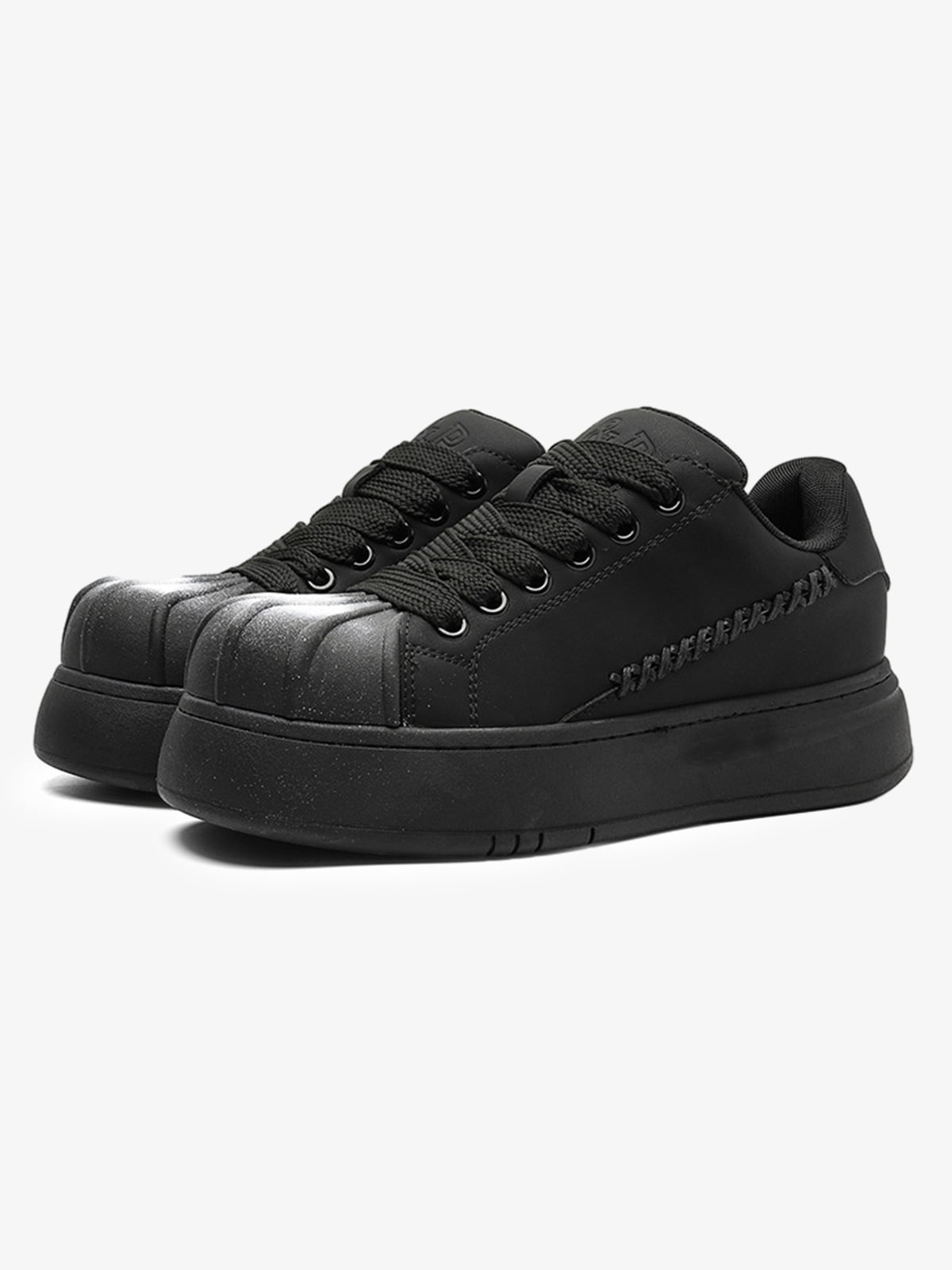 Black Chunky Sneakers with Fluid Lines and Granular Outsole for Everyday Wear