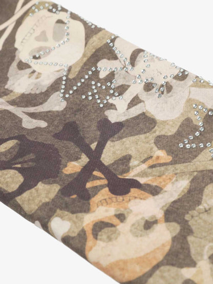 Camouflage Skull Print Bomber Jacket with Faux Fur Hood Trim