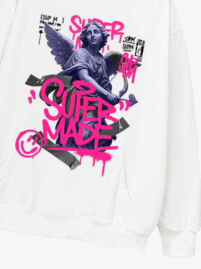 Graffiti Angel Print Hooded Sweatshirt