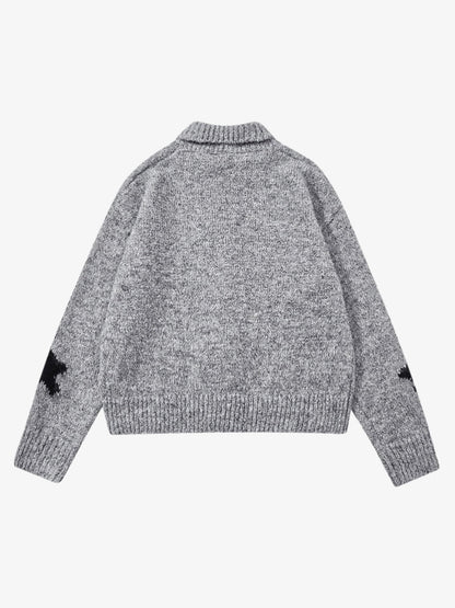 Stylish Star Pattern Zip-Up Knit Cardigan for Women