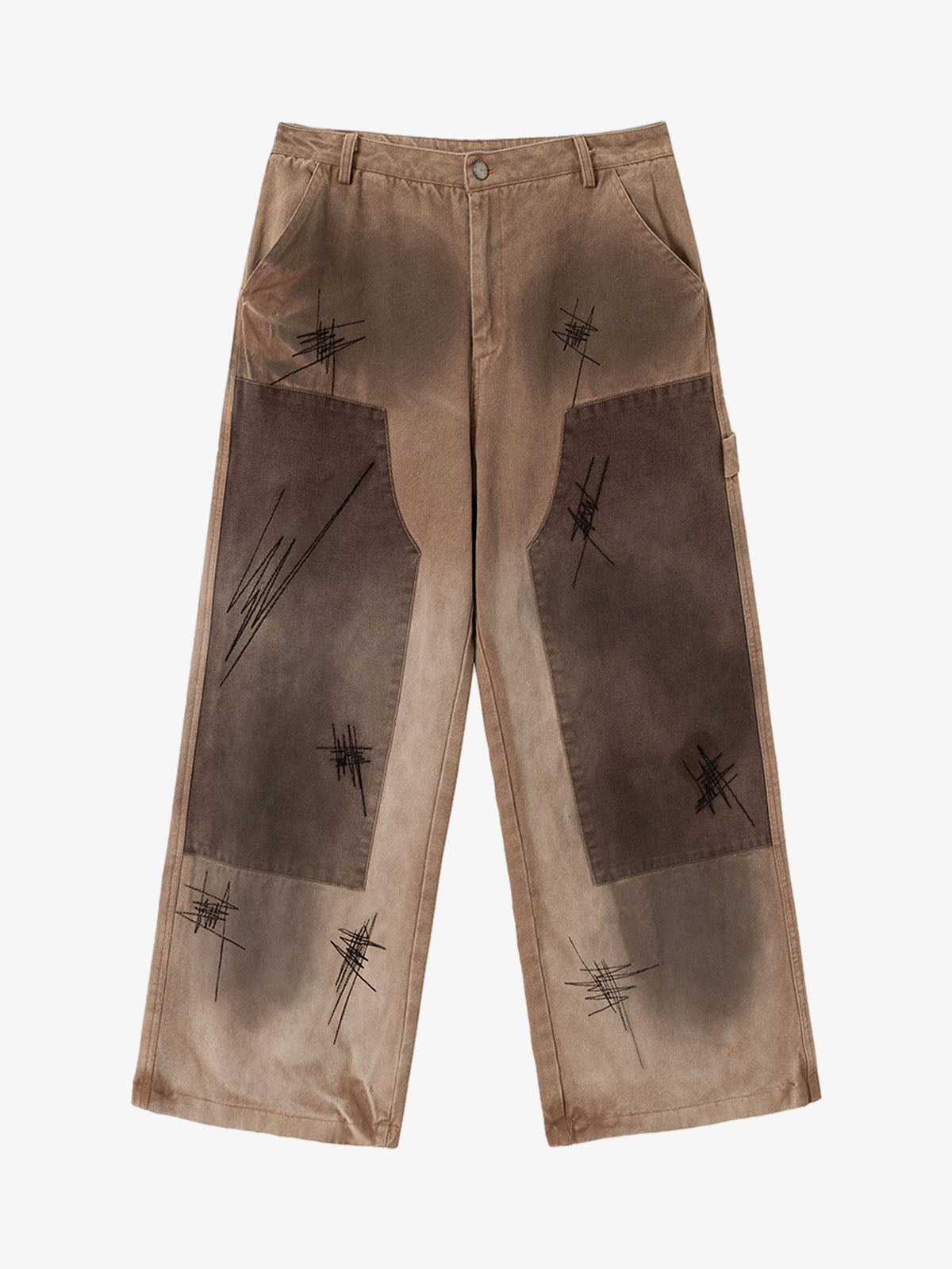 Thesupermade Scratched Patchwork Distressed Embroidered Work Jeans