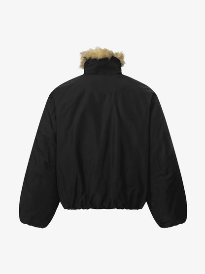 Thesupermade American Street Zipper Design Mountain Carved Fur Collar Quilted Cotton Jacket