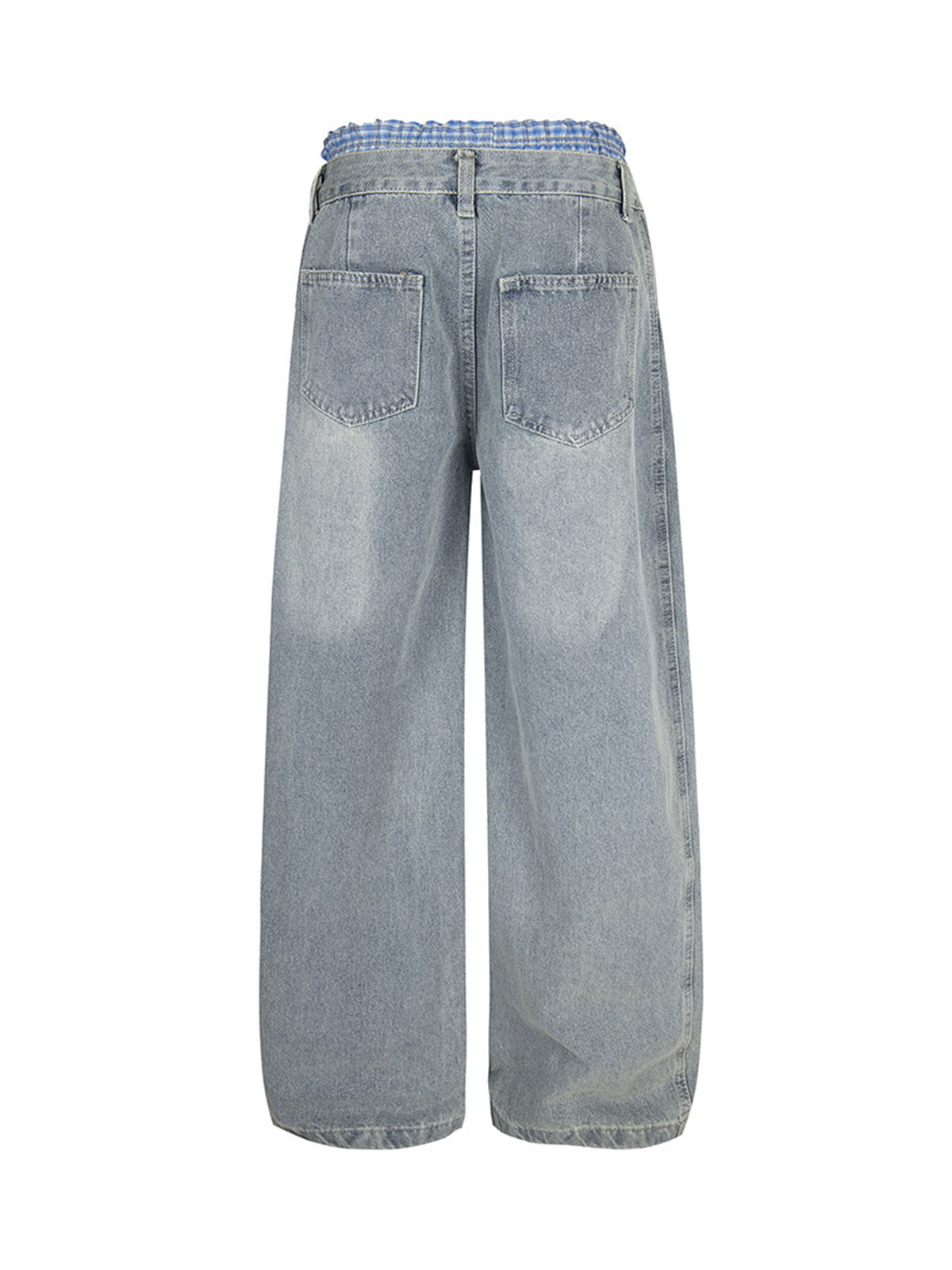 Plaid Double Waist Baggy Jeans
