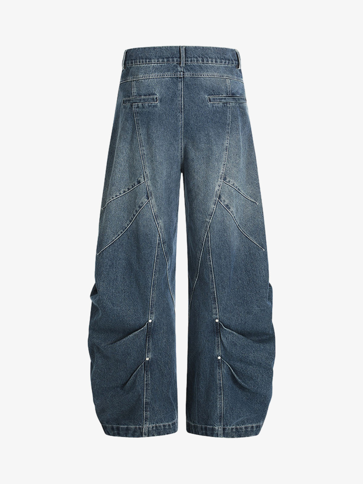 Wide-Leg Denim Trousers with Unique Stitching Design for Women