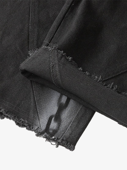 Chain Print Raw Edge Washed Wide-Leg Jeans