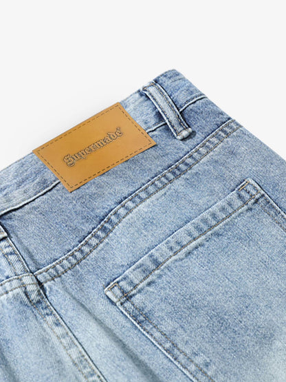 Hip-Hop Cut Distressed Washed Jeans