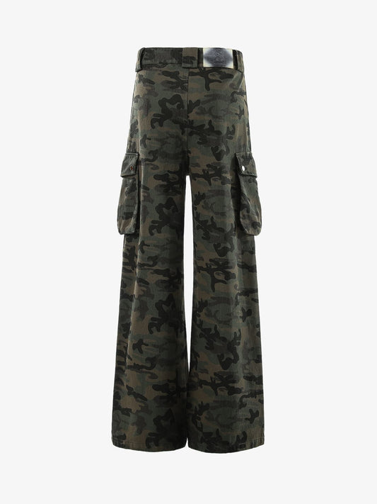High-Waisted Wide-Leg Cargo Pants with Unique Pocket Design