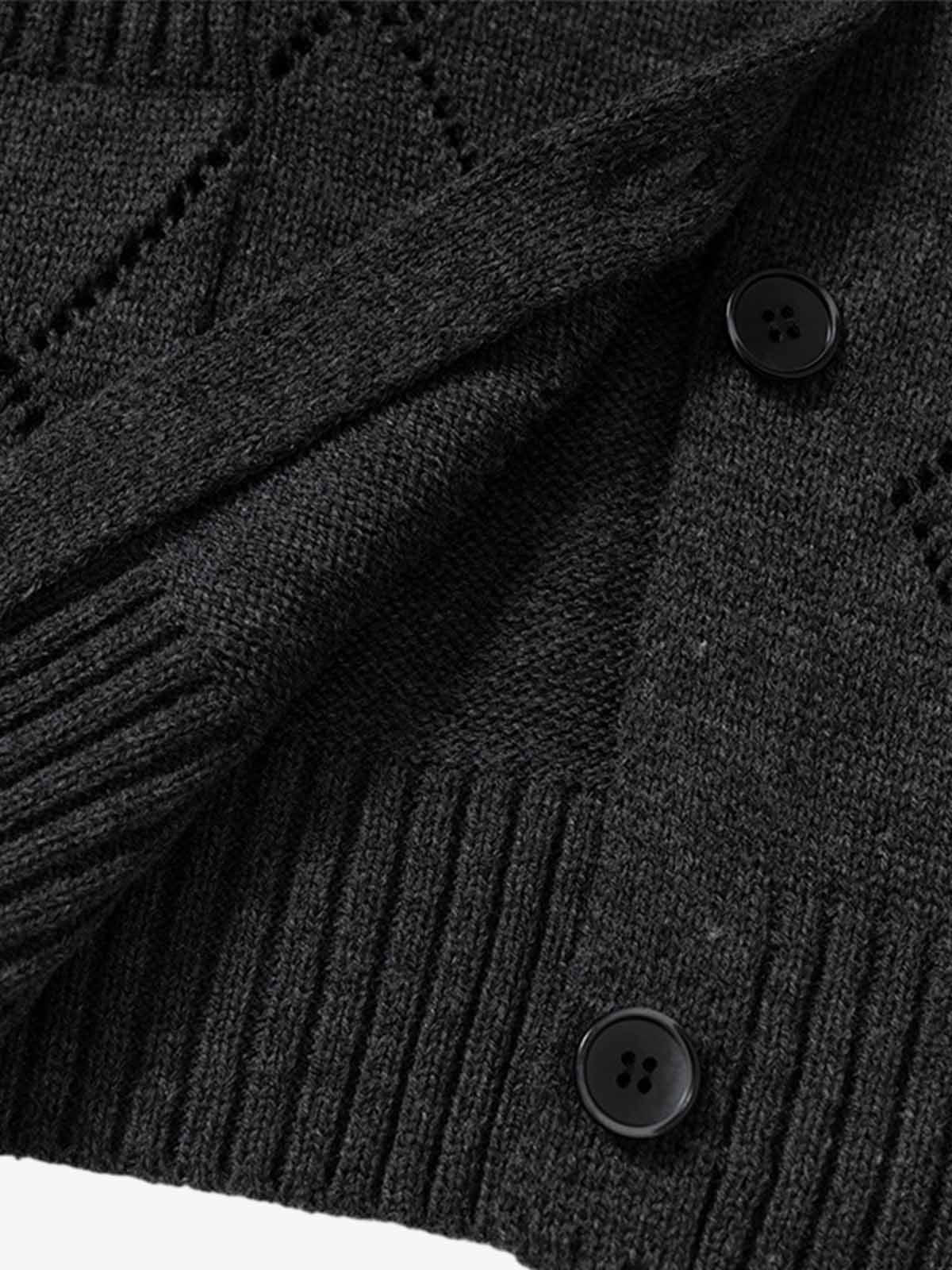 Mustard Yellow Knit Cardigan with Diamond Pattern and Bold Lettering