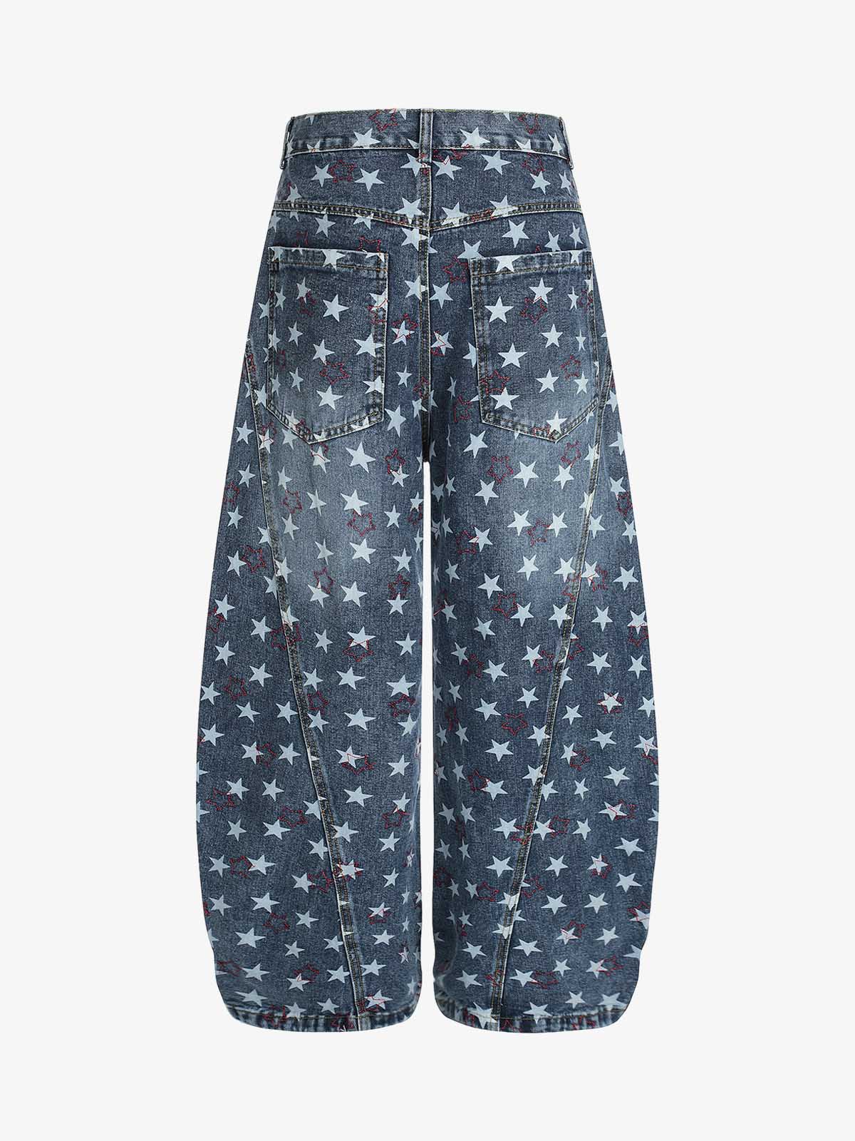 Star-Printed Wide-Leg Denim Culottes for Women - Stylish and Comfortable Everyday Wear