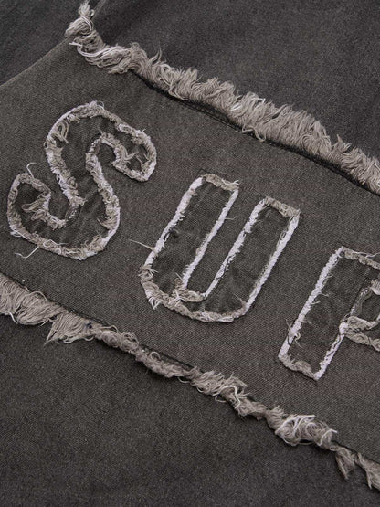 Thesupermade Appliqué Deconstructed Patchwork Distressed Raw-edge Denim Jacket