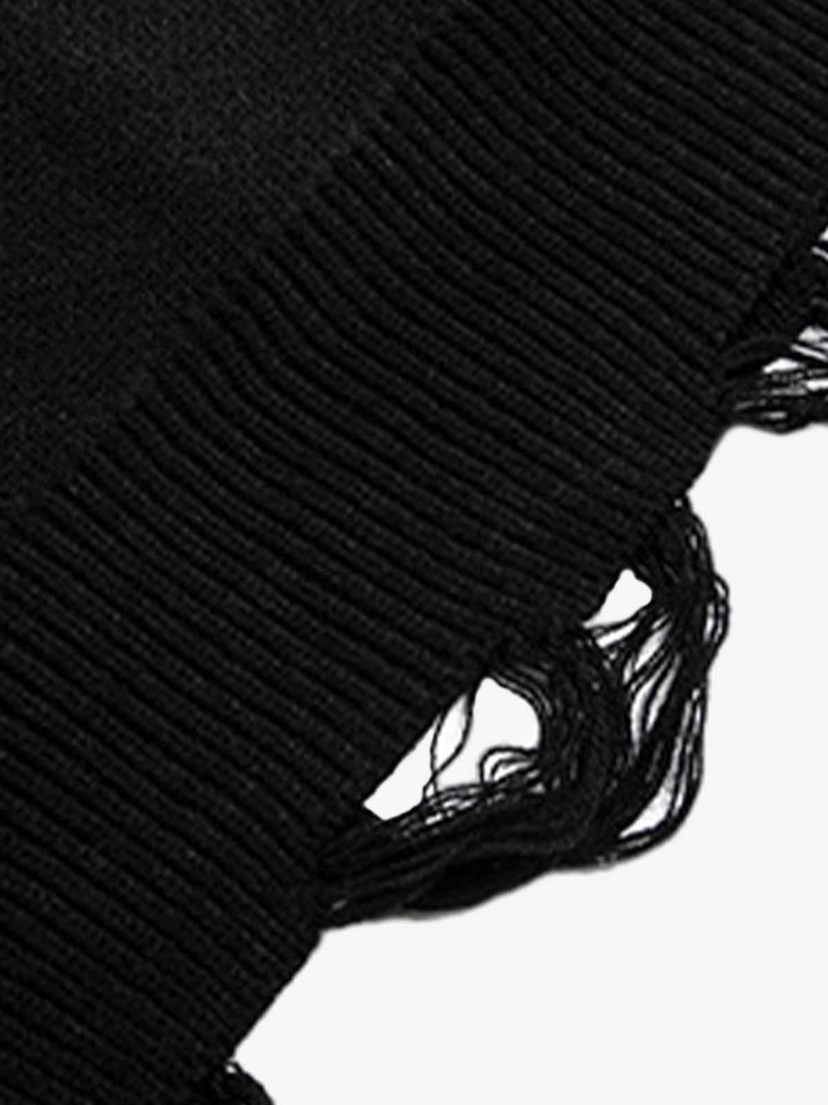 High Street Letter Jacquard Ripped Tassel Sweater