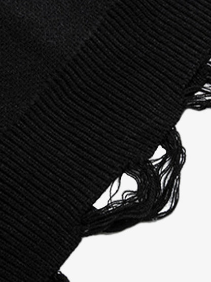 High Street Letter Jacquard Ripped Tassel Sweater