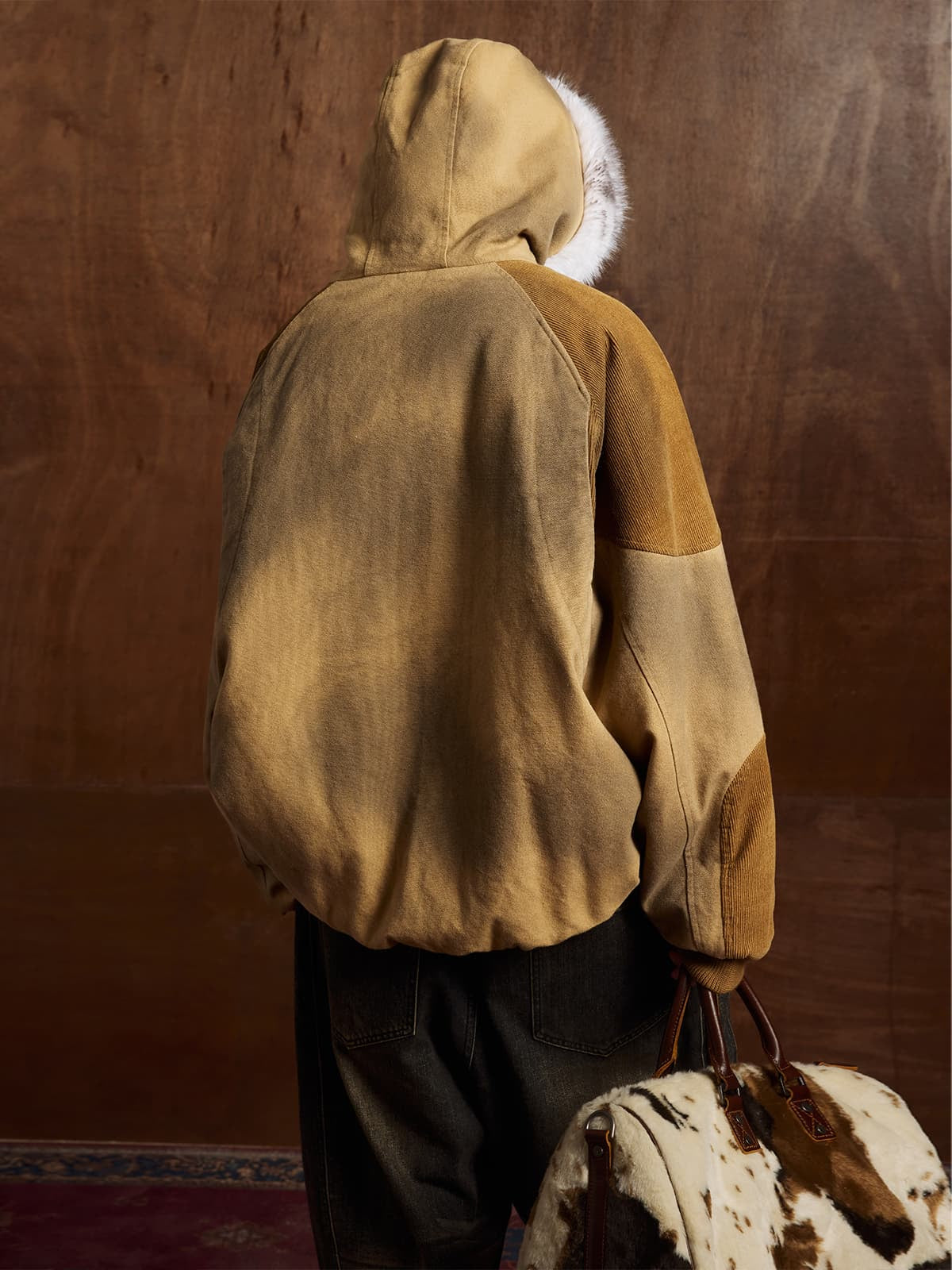 Winter-Ready Corduroy Jacket with Faux Fur Trim for Men