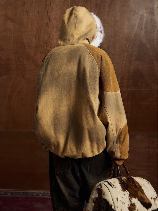 Winter-Ready Corduroy Jacket with Faux Fur Trim for Men