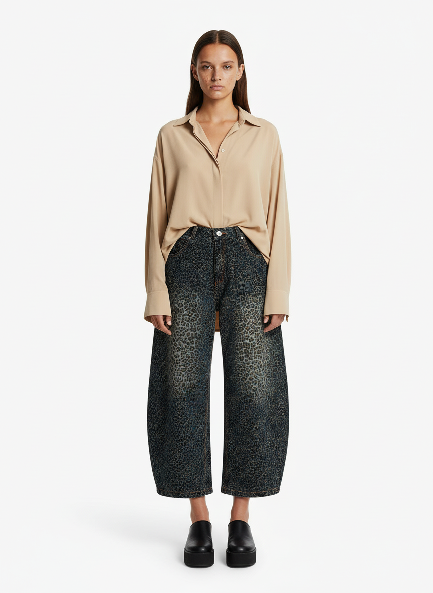 Denim Street Leopard Print Barrel Jeans - 2458