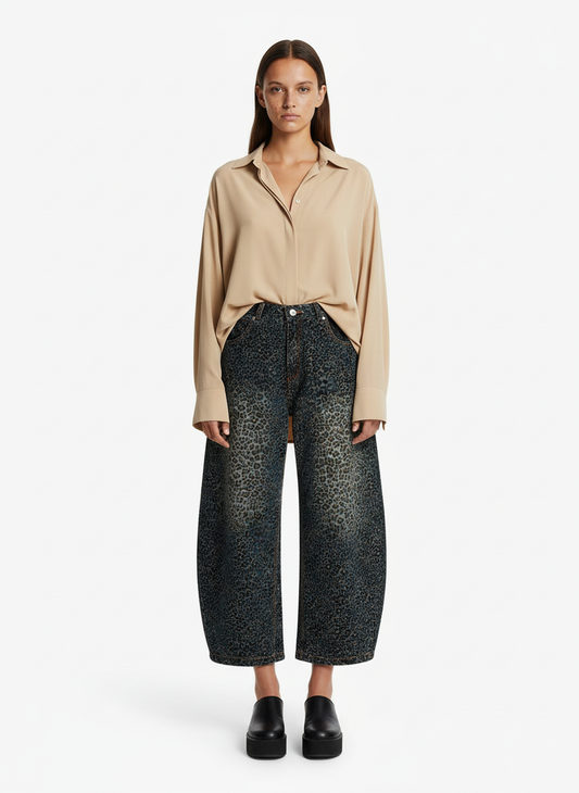 Denim Street Leopard Print Barrel Jeans - 2458