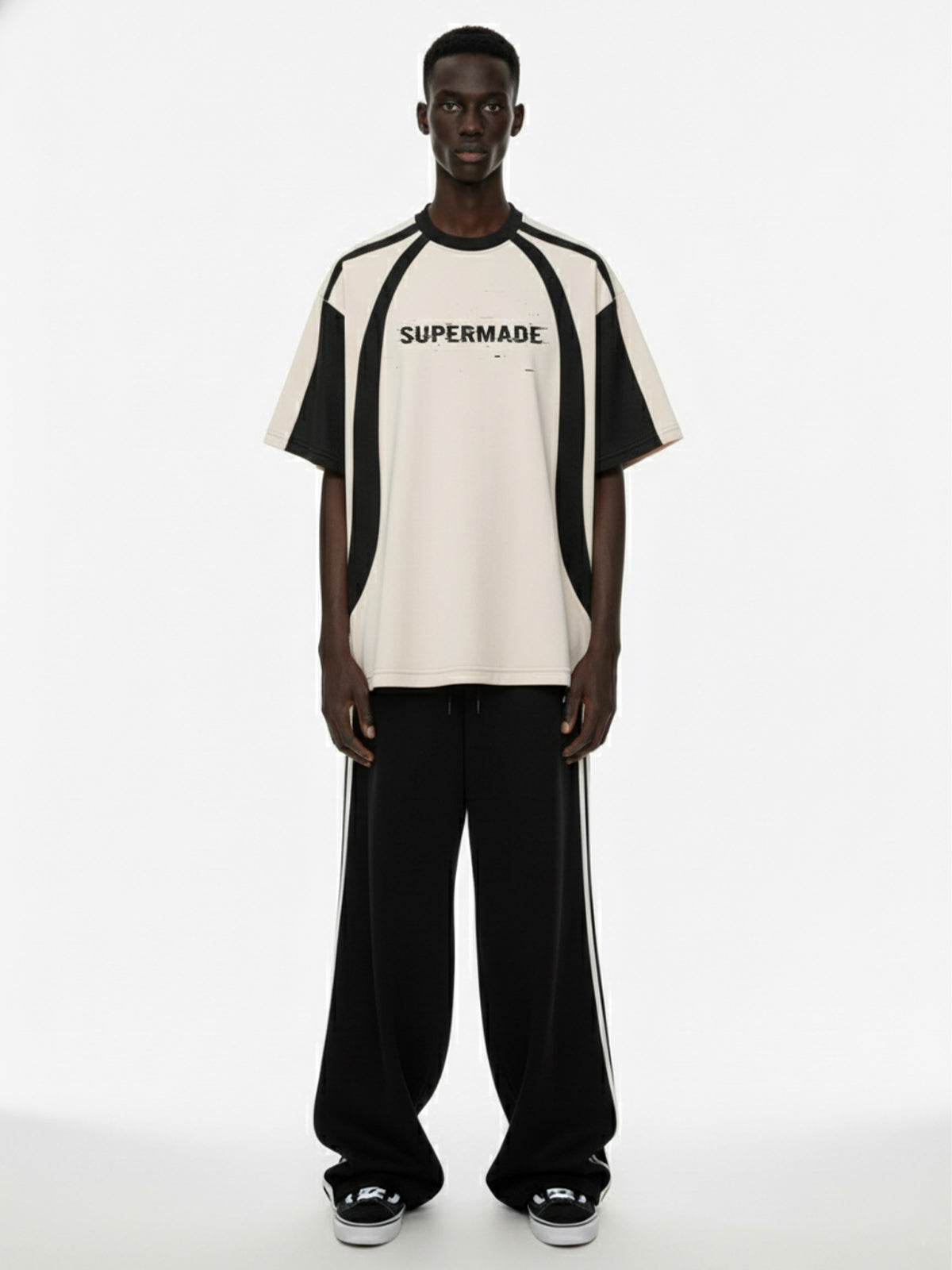 Thesupermade Horizontal Glitch Art Deconstruction Contrast Color Stitching Print T-shirt