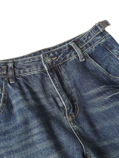Washed Distressed Deconstructed Pleated Scimitar Jorts