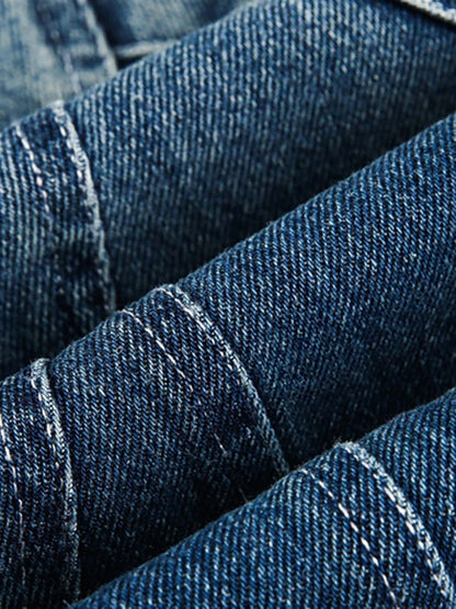 Wide-Leg Denim Trousers with Unique Stitching Design for Women